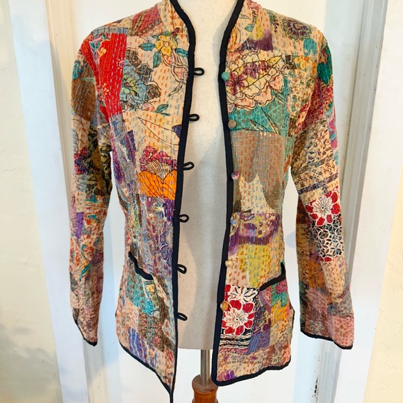 Anthropologie Jackets & Blazers - Anthropologie Floral Patchwork Women's Light Jacket Button Up Multicolor 4 Small